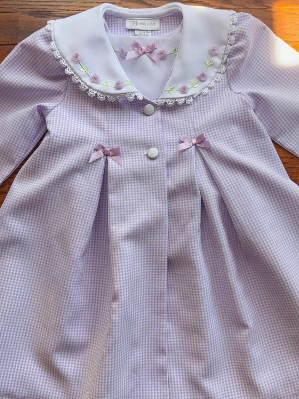 Bonnie Jean Lavender Gingham Dress with Embroidered Collar